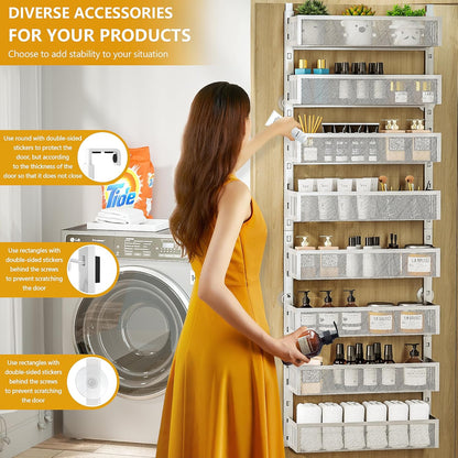 6-Tier Over The Door Pantry Organizer with Mesh Baskets, Adjustable & Stable Hanging Spice Rack for Kitchen, Bathroom, Bedroom, and Baby Essentials Storage