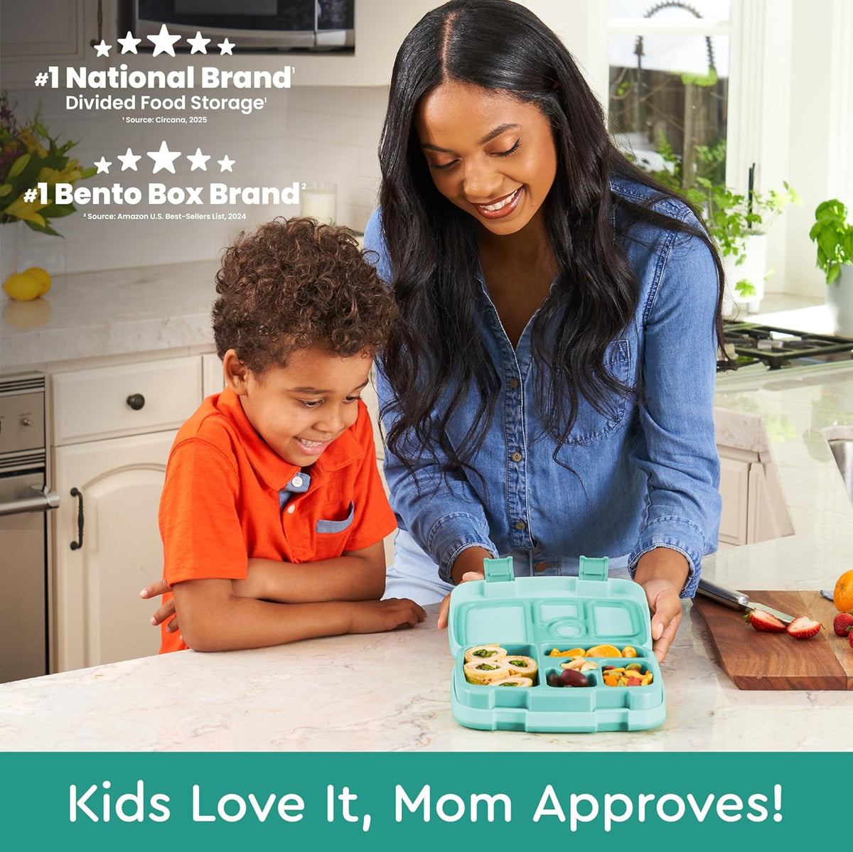 Bentgo Kids Bento-Style 5-Compartment Leak-Proof Lunch Box - Ideal Portion Sizes for Ages 3 to 7 - Durable, Drop-Proof, Dishwasher Safe, PFAS & BPA-Free & Made with Food-Safe Materials (Blue)