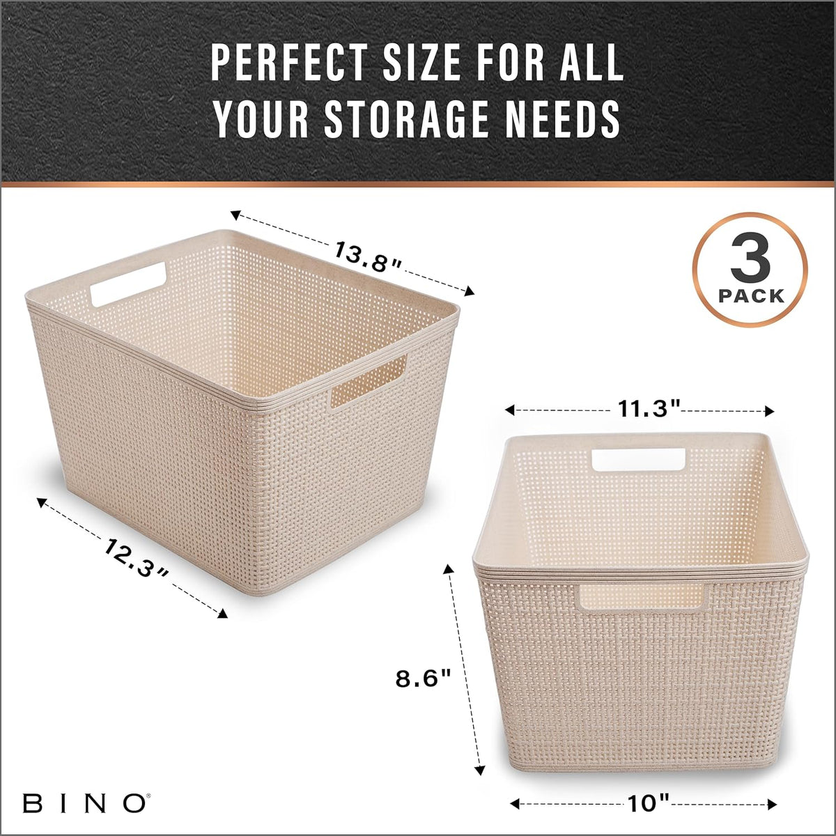 BINO | Woven Plastic Basket | Small (Natural), 5-Pack | THE JUTE COLLECTION | Home Organization, Space - Saving Storage, Stylish Design | Jute Basket | Plastic Storage Basket