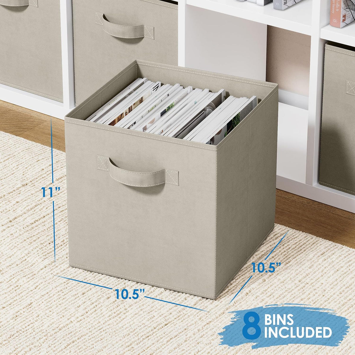Storage Cubes Pack Of 8 - Standard Size Cube Storage Bin 10.5x10.5x11 With Dual Handles For Easy Carrying- Fabric Storage Bins Collapsible (Black)