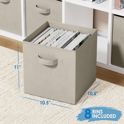 Storage Cubes Pack Of 8 - Standard Size Cube Storage Bin 10.5x10.5x11 With Dual Handles For Easy Carrying- Fabric Storage Bins Collapsible (Black)