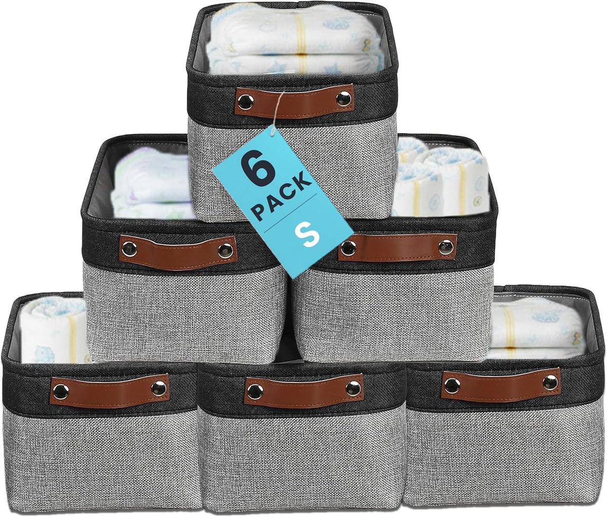 OrganiHaus 12x8in Canvas Storage Baskets 3 Pack | SMALL Fabric Bins for Shelves | Pantry & Bathroom Organizer | Beige/Off-White