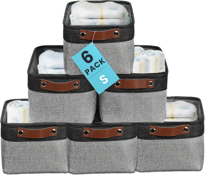 OrganiHaus 12x8in Canvas Storage Baskets 3 Pack | SMALL Fabric Bins for Shelves | Pantry & Bathroom Organizer | Beige/Off-White