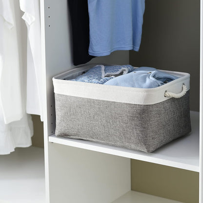 Fabric Storage Bins 12x8x5 inch [6-Pack] with Rope Handles - Decorative Baskets for Organizing