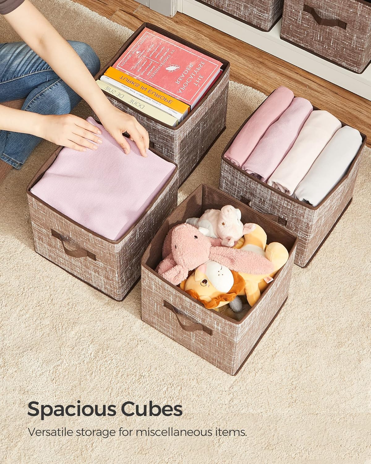 SONGMICS Storage Cubes, 11-Inch Non-Woven Fabric Bins with Double Handles, Set of 6, Closet Organizers for Shelves, Foldable, for Clothes, Cattail Gray UROB26LG