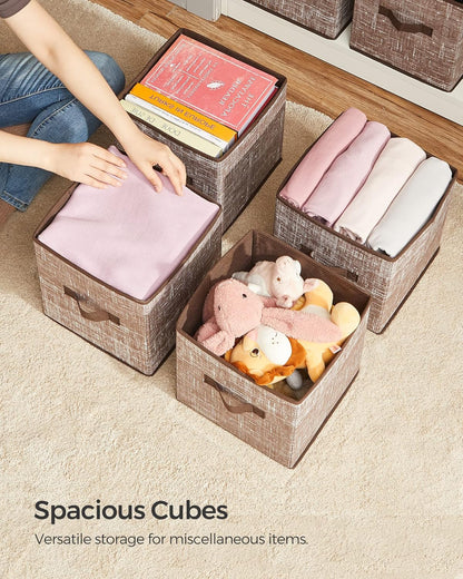 SONGMICS Storage Cubes, 11-Inch Non-Woven Fabric Bins with Double Handles, Set of 6, Closet Organizers for Shelves, Foldable, for Clothes, Cattail Gray UROB26LG