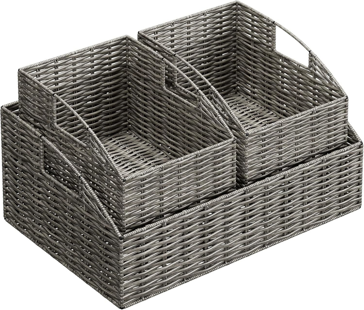 Rattan Storage Baskets, Handwoven Wicker Storage Bins with Built-in Handles, Storage Container Baskets for Shelves, Bedroom, Bathroom, Laundry Room or Kitchen(Natural)