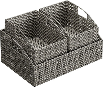 Rattan Storage Baskets, Handwoven Wicker Storage Bins with Built-in Handles, Storage Container Baskets for Shelves, Bedroom, Bathroom, Laundry Room or Kitchen(Natural)