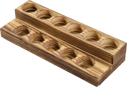 MyGift 8.5 Inch Rustic Burnt Solid Wood Essential Oil Holder Stand with 2 Tier Display, Vanity Tabletop Cosmetic Storage Organizer Rack, Holds 11 (20ml) Bottles