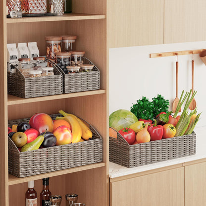 Rattan Storage Baskets, Handwoven Wicker Storage Bins with Built-in Handles, Storage Container Baskets for Shelves, Bedroom, Bathroom, Laundry Room or Kitchen(Natural)