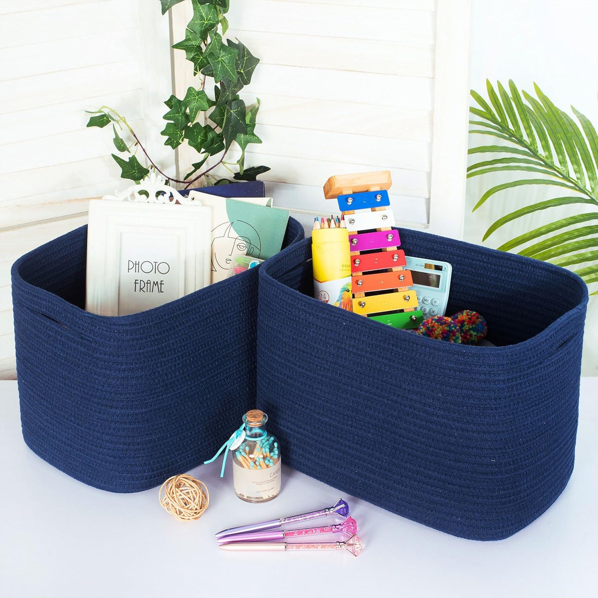 MINTWOOD Design 3-Pack Decorative Woven Storage Baskets for Shelves, Cube Bin Box for Organizing Books, Shoes, Dog Toys, Pantry Closet and Living Room Organizer, Oatmeal Brown