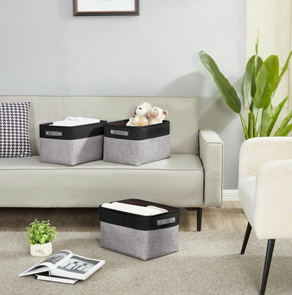 DECOMOMO Storage Bins, Large Fabric Storage Baskets for Shelves, Decorative Linen Closet Organizer, 15 x 11 x 9.5 inches (Beige & White, 3 Pack)