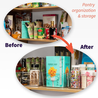 ClearSpace Plastic Pantry Bins with Removable Dividers - Kitchen Storage and Organization (4 Pack)