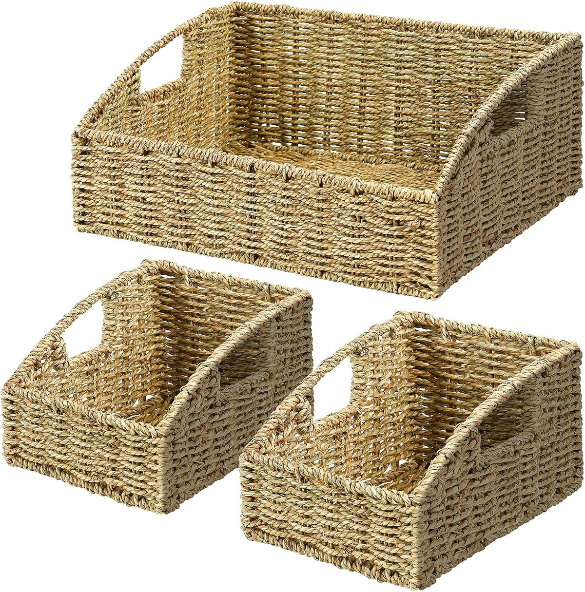 Rattan Storage Baskets, Handwoven Wicker Storage Bins with Built-in Handles, Storage Container Baskets for Shelves, Bedroom, Bathroom, Laundry Room or Kitchen(Natural)