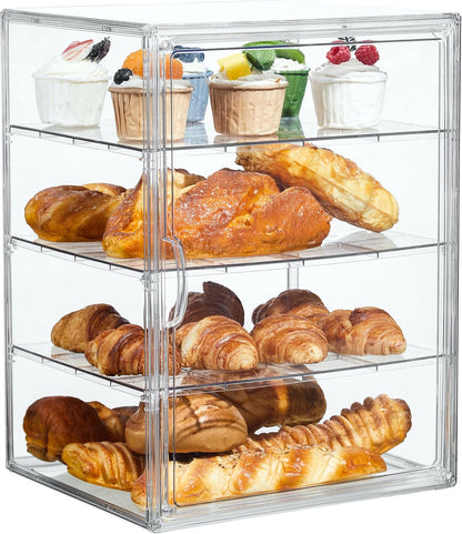 SANKEU Pastry Display Case,Bread Box for Kitchen Countertop,4 Layers Adjustable Clear Bread Storage with Magnetic Door Bakery Pastry Display15.5x11.4x9.8inch，1 Pack