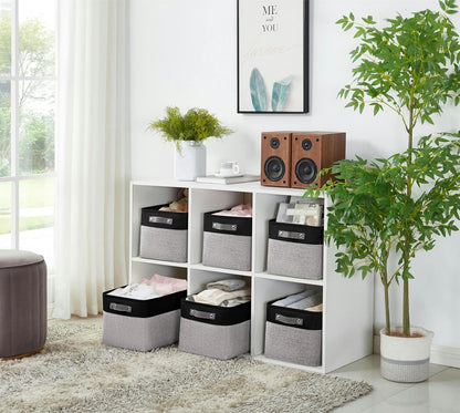 DECOMOMO Storage Bins, Large Fabric Storage Baskets for Shelves, Decorative Linen Closet Organizer, 15 x 11 x 9.5 inches (Beige & White, 3 Pack)