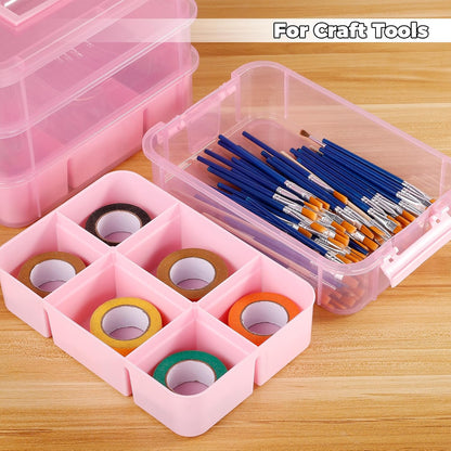 CraftGenes Grey&White Modern Plastic Storage Box - 4-Layer Durable Craft Storage Containers with 2 Removable Trays for Arts & Crafts Supplies, Sewing, Office, Seasonal Decor