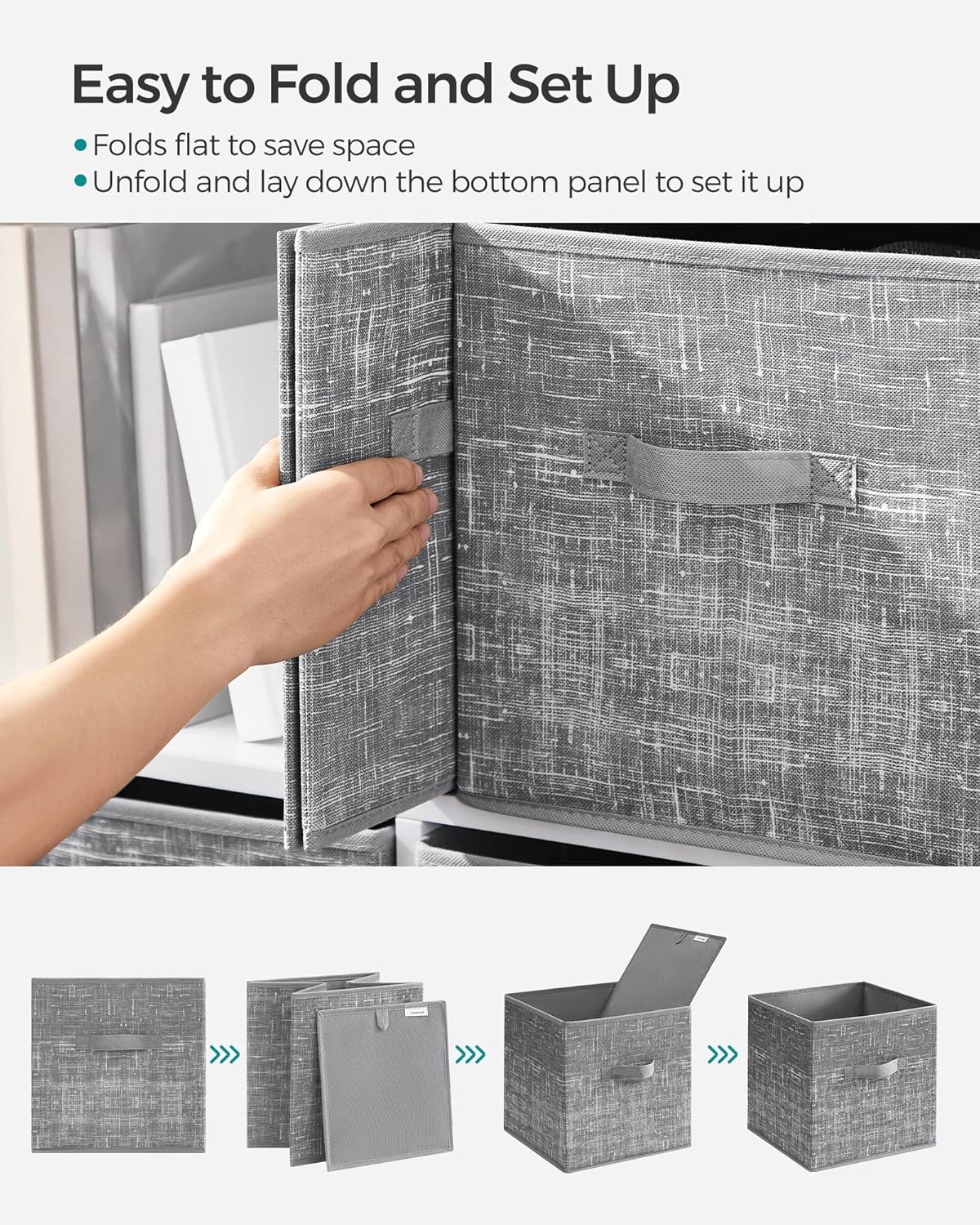 SONGMICS Storage Cubes, 11-Inch Non-Woven Fabric Bins with Double Handles, Set of 6, Closet Organizers for Shelves, Foldable, for Clothes, Cattail Gray UROB26LG