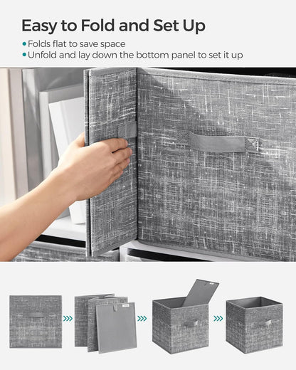 SONGMICS Storage Cubes, 11-Inch Non-Woven Fabric Bins with Double Handles, Set of 6, Closet Organizers for Shelves, Foldable, for Clothes, Cattail Gray UROB26LG