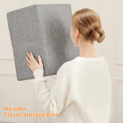 Linen Folding Storage Bins, 3 Pack Large Storage Baskets, Washable, Clothing Storage Bins with Handle, Closet Organizer for Storage Sweater,Sheets(Beige, 18½"x11 x8½)
