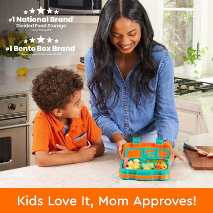 Bentgo Kids Bento-Style 5-Compartment Leak-Proof Lunch Box - Ideal Portion Sizes for Ages 3 to 7 - Durable, Drop-Proof, Dishwasher Safe, PFAS & BPA-Free & Made with Food-Safe Materials (Blue)