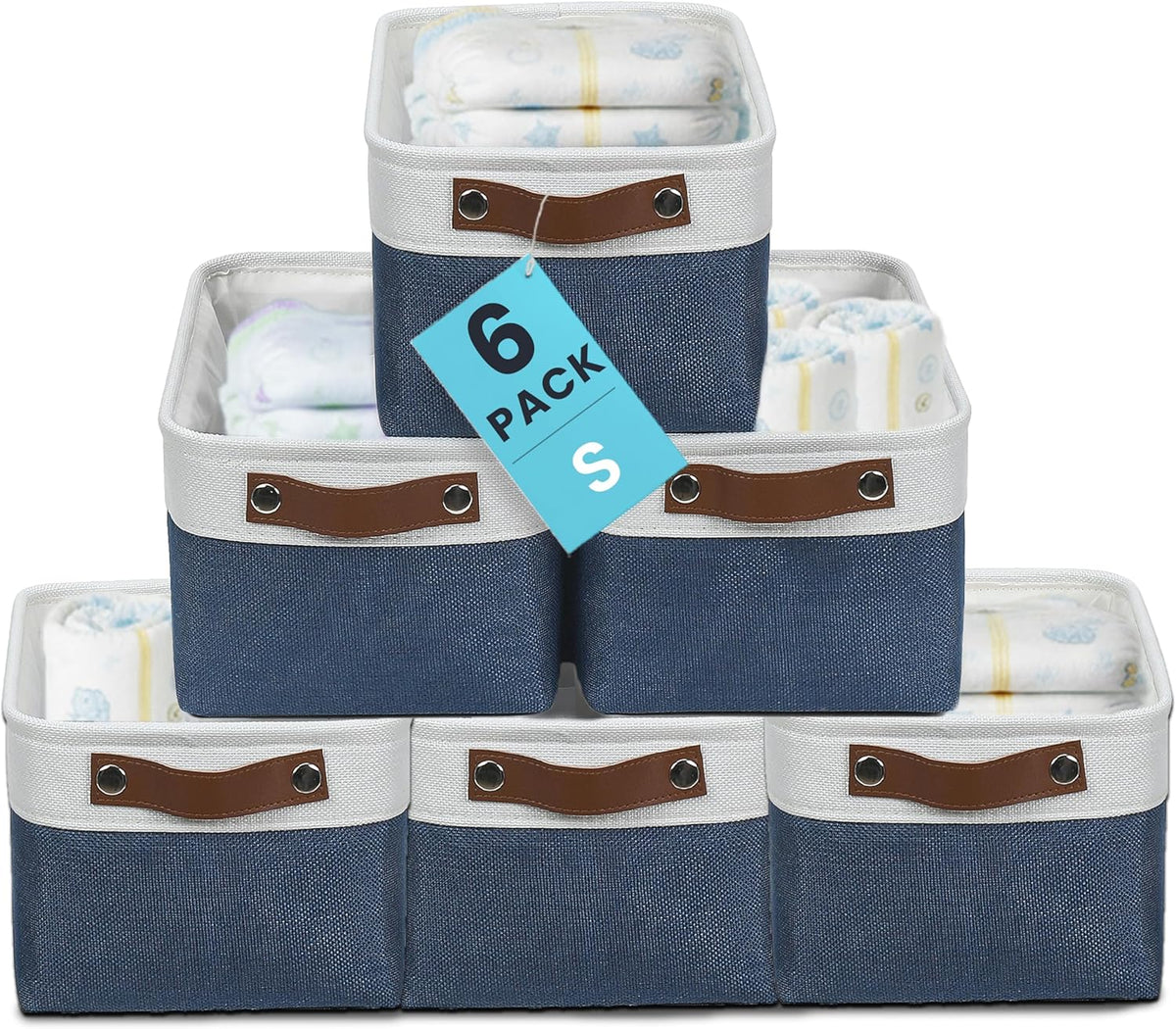 OrganiHaus 12x8in Canvas Storage Baskets 3 Pack | SMALL Fabric Bins for Shelves | Pantry & Bathroom Organizer | Beige/Off-White