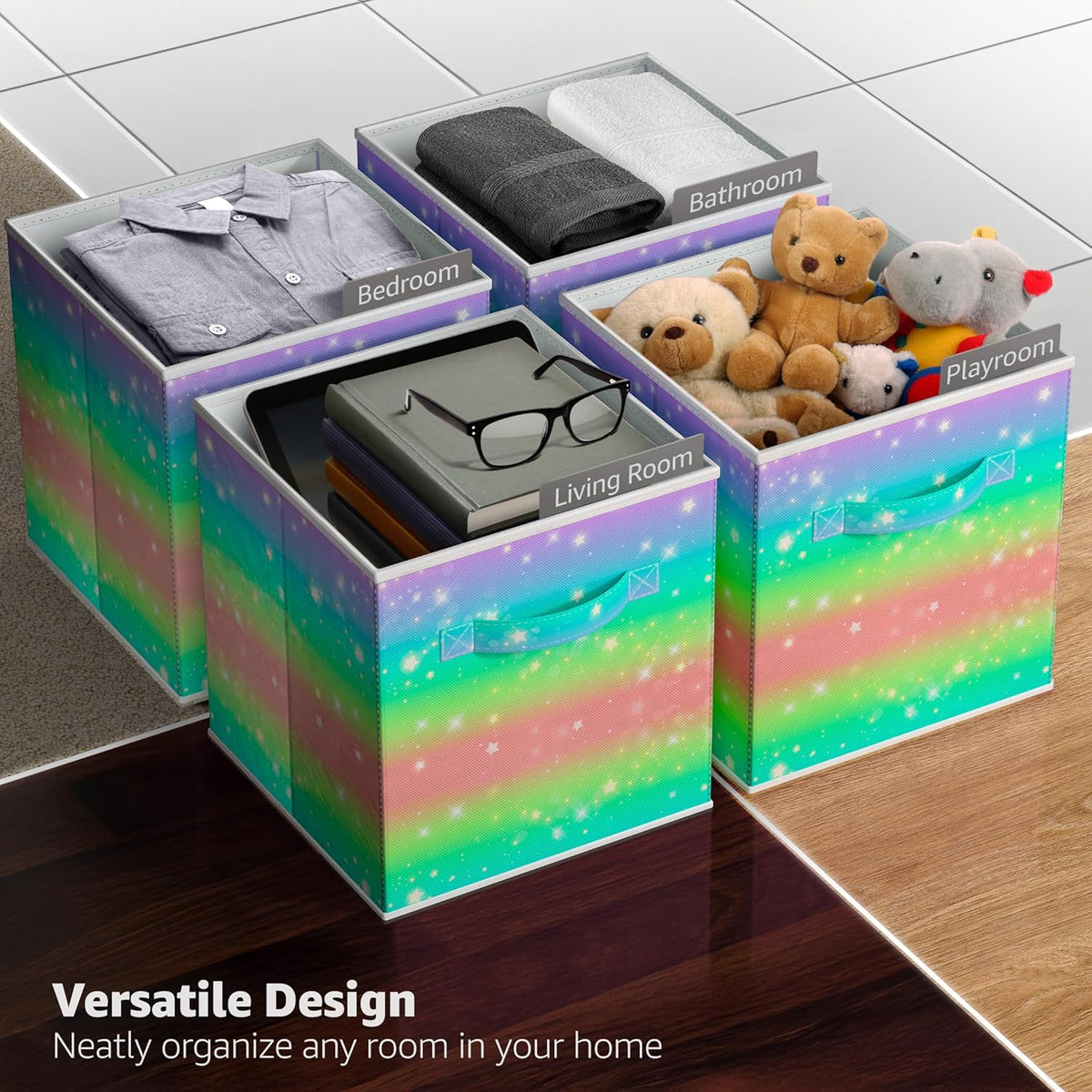 Sorbus Fabric Storage Cubes - 6 Foldable Storage Bins for Organizing Pantry, Cubbies, Toy Box - Clothes Storage & Closet Organizer - 13 Inch Collapsible Cube Baskets for Shelves with Handle