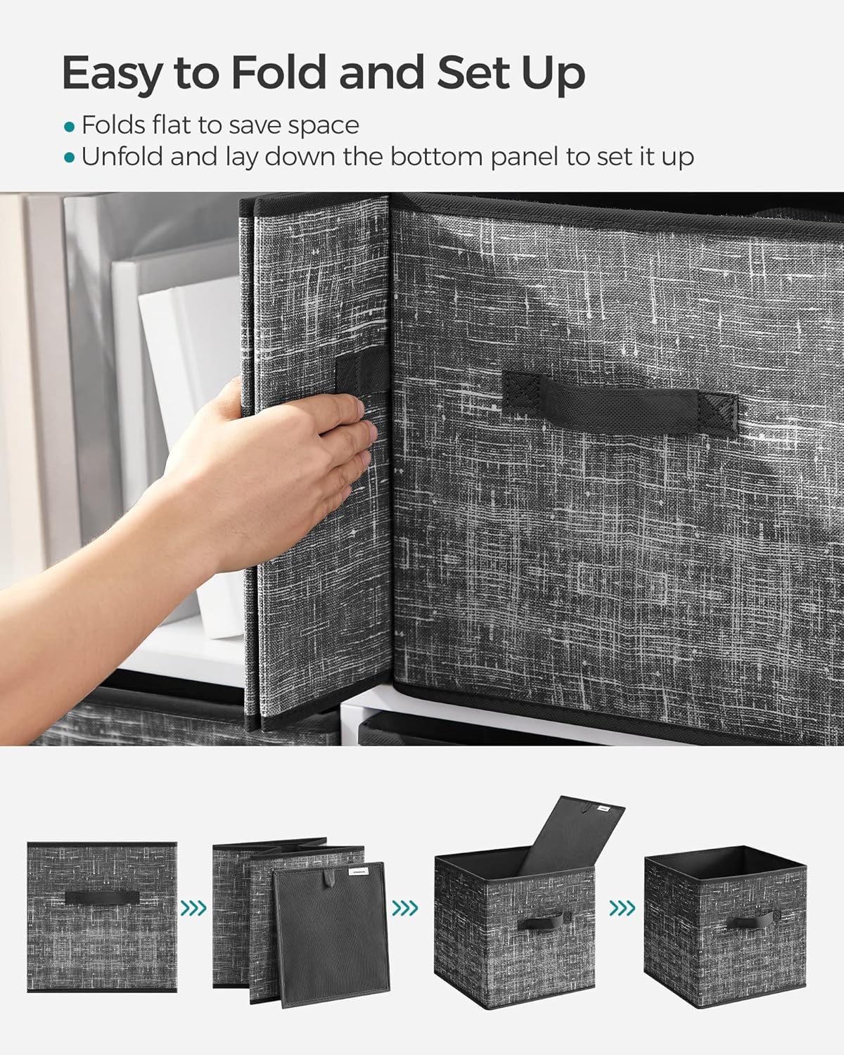 SONGMICS Storage Cubes, 11-Inch Non-Woven Fabric Bins with Double Handles, Set of 6, Closet Organizers for Shelves, Foldable, for Clothes, Cattail Gray UROB26LG