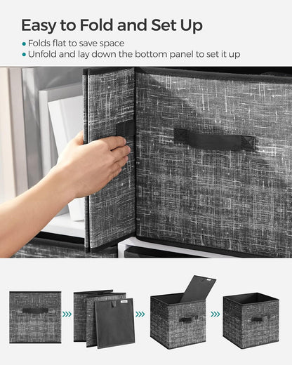 SONGMICS Storage Cubes, 11-Inch Non-Woven Fabric Bins with Double Handles, Set of 6, Closet Organizers for Shelves, Foldable, for Clothes, Cattail Gray UROB26LG