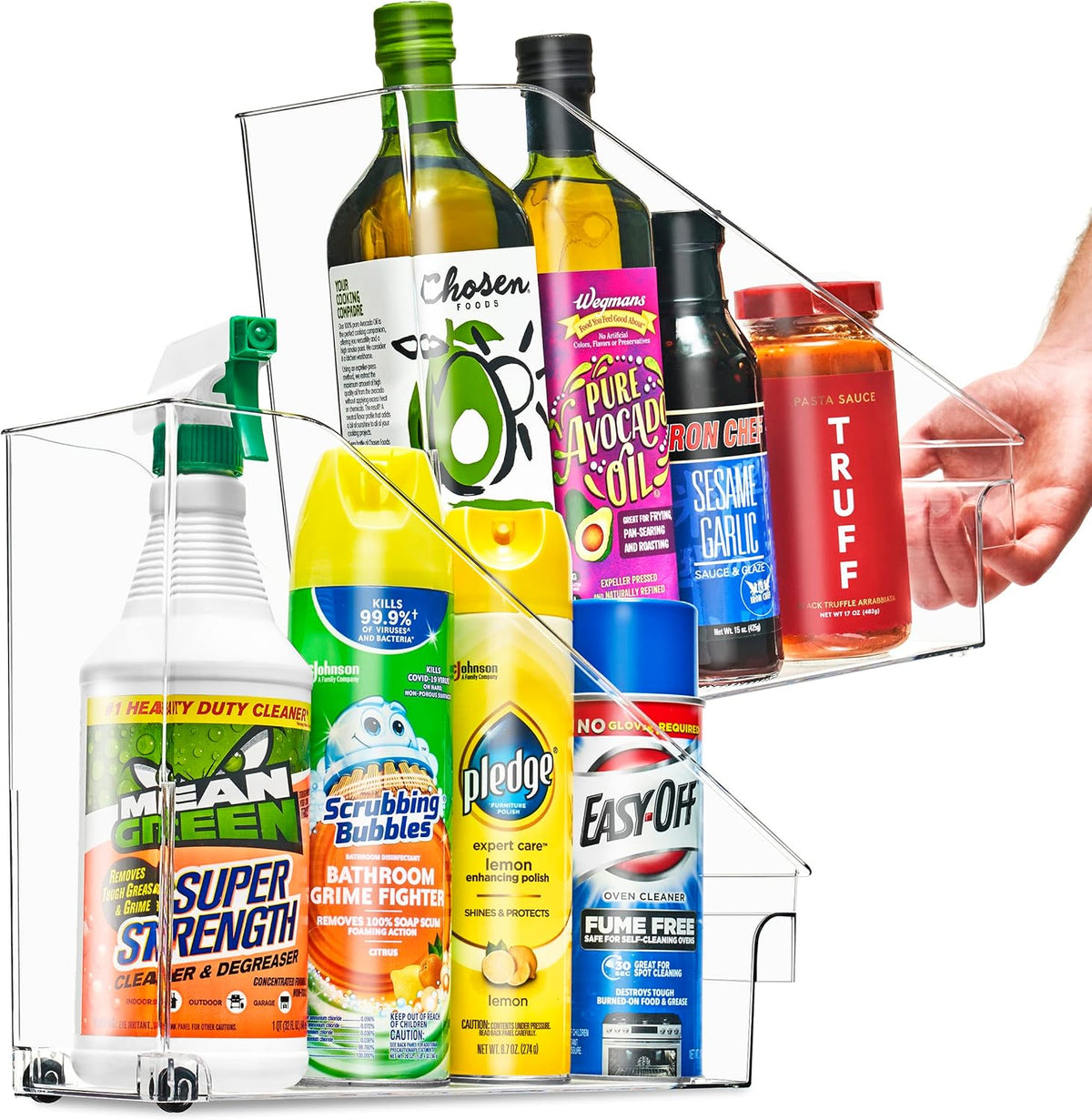 Sorbus Roll Out Bottle Organization Bins - 2 Sizes Pantry Under Sink Organizer with Wheels & Handles - Clear Plastic Organizing Containers for Cleaning Supplies - Kitchen Cabinet Laundry Room Storage