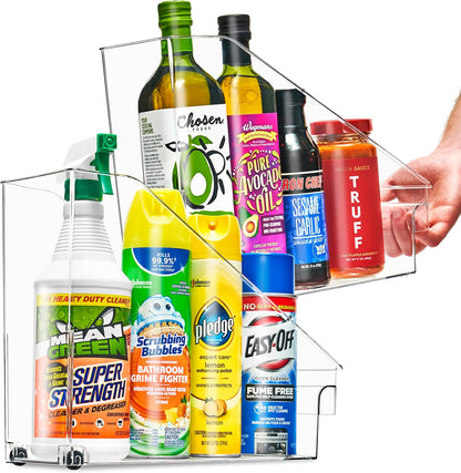 Sorbus Roll Out Bottle Organization Bins - 2 Sizes Pantry Under Sink Organizer with Wheels & Handles - Clear Plastic Organizing Containers for Cleaning Supplies - Kitchen Cabinet Laundry Room Storage