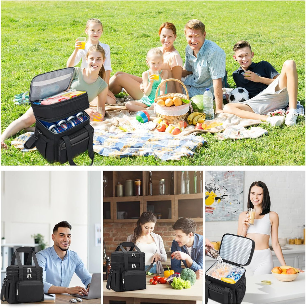 holuxer Lunch Bag & Lunch Box for Men Women - Large Double Deck Soft