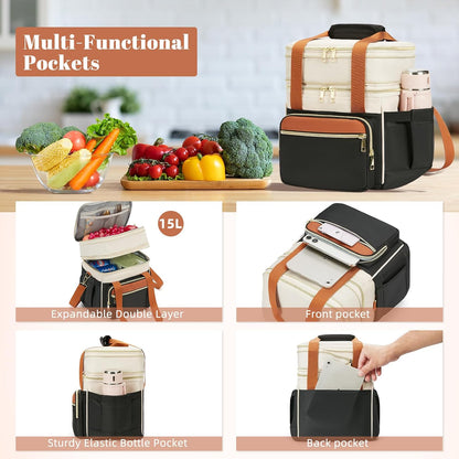 holuxer Lunch Bag & Lunch Box for Men Women - Large Double Deck Soft