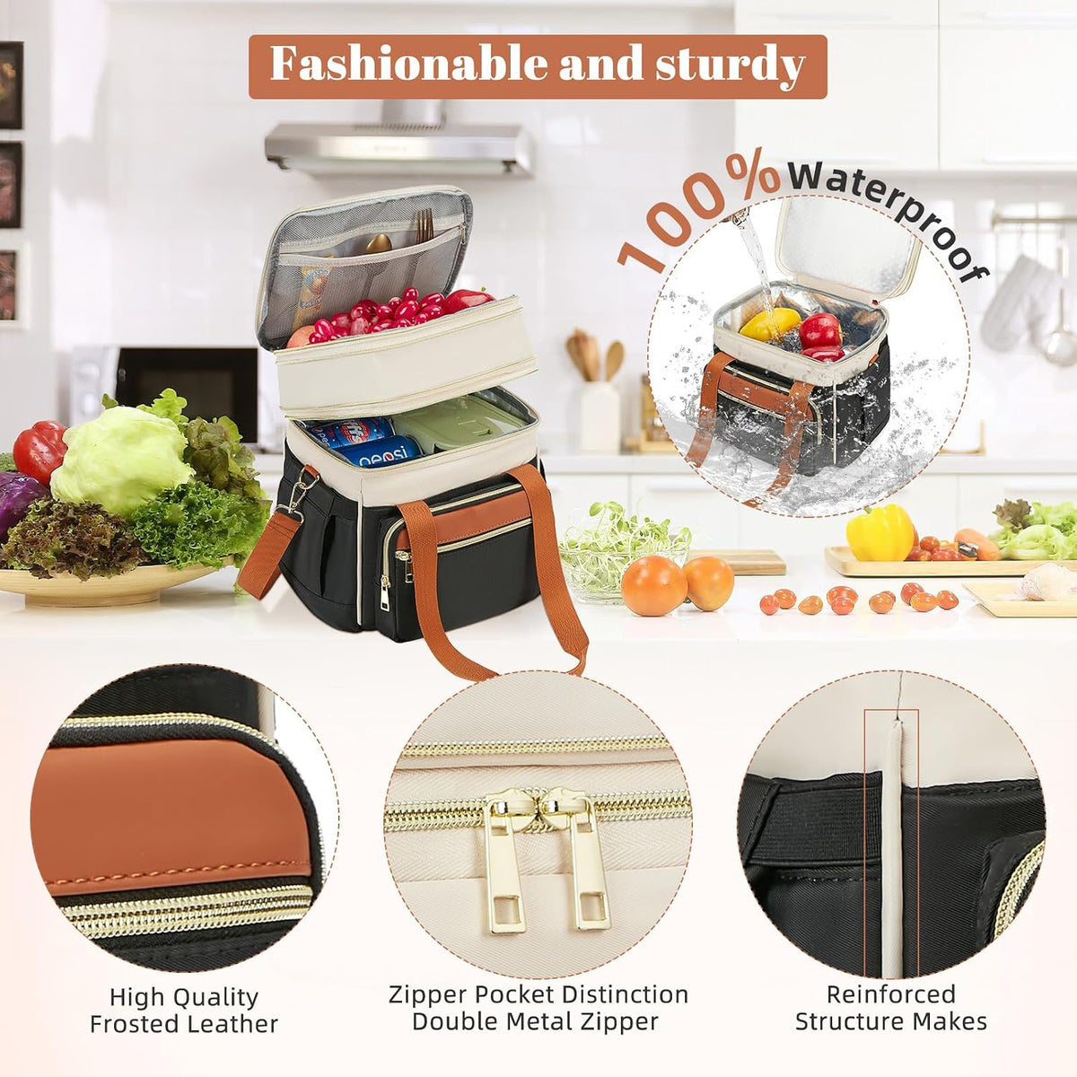holuxer Lunch Bag & Lunch Box for Men Women - Large Double Deck Soft