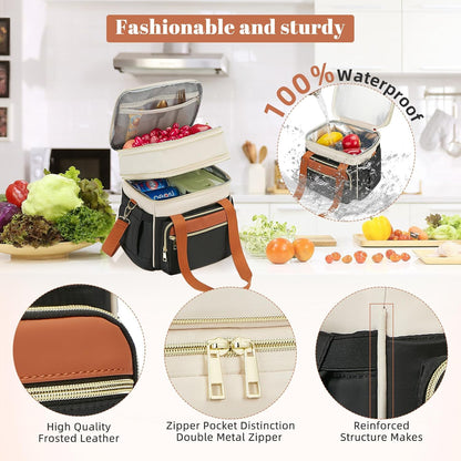 holuxer Lunch Bag & Lunch Box for Men Women - Large Double Deck Soft