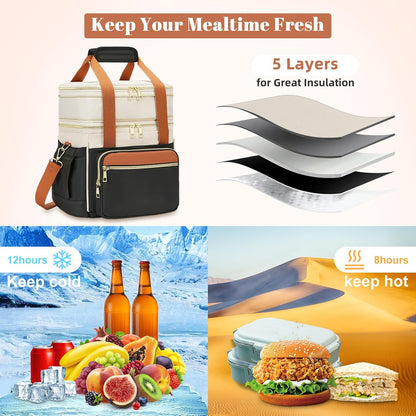 holuxer Lunch Bag & Lunch Box for Men Women - Large Double Deck Soft