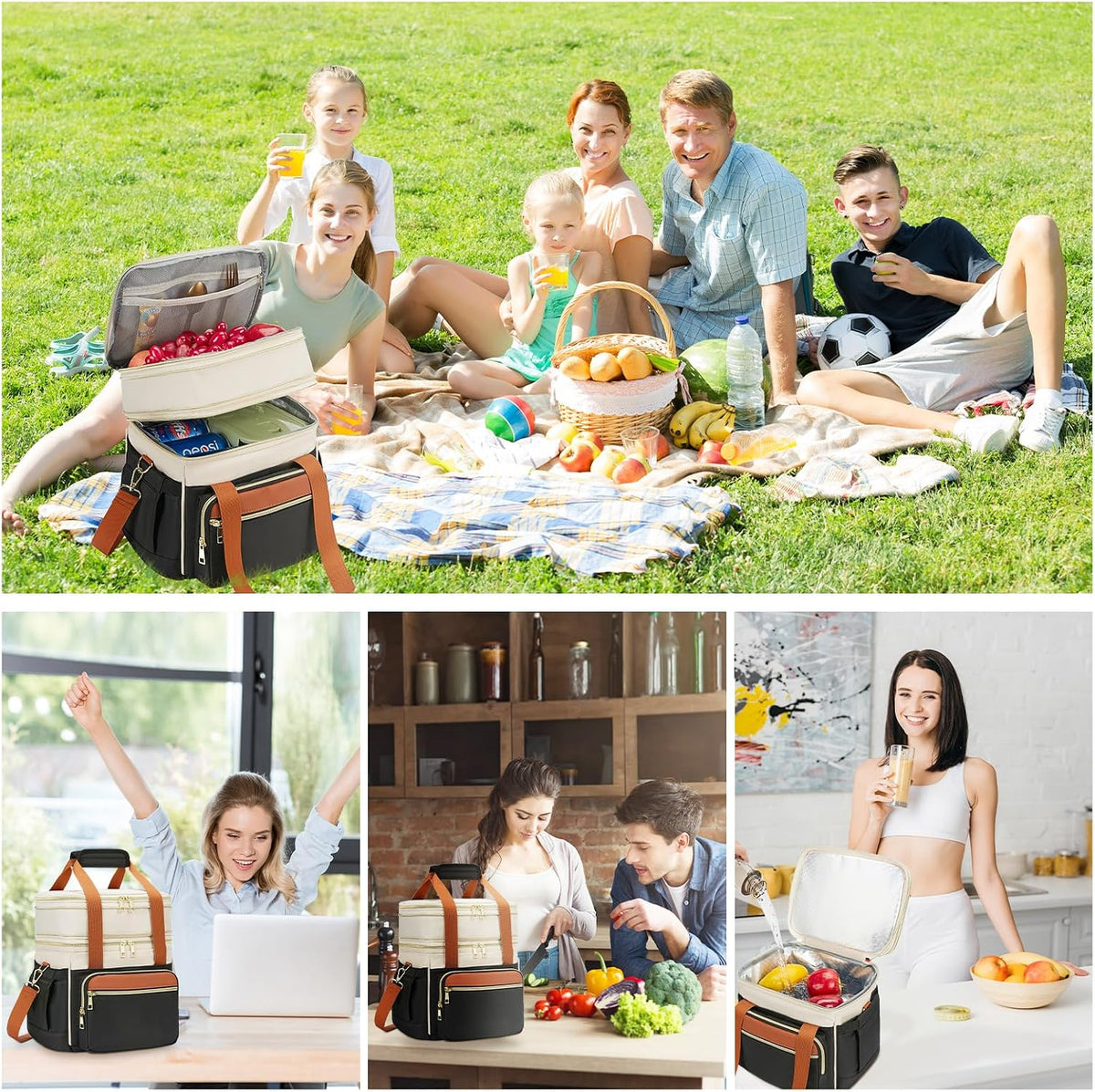 holuxer Lunch Bag & Lunch Box for Men Women - Large Double Deck Soft