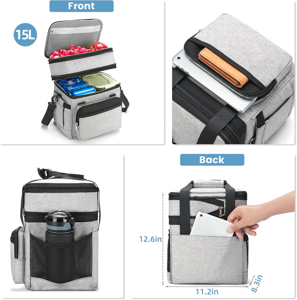 holuxer Lunch Bag & Lunch Box for Men Women - Large Double Deck Soft
