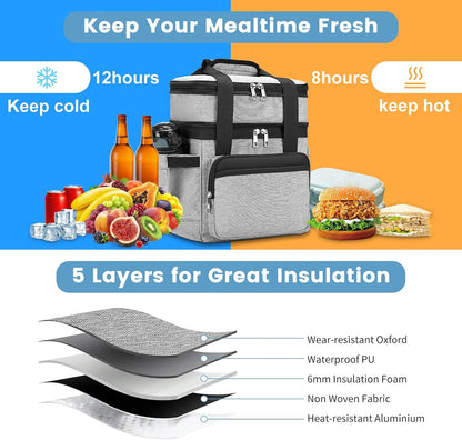 holuxer Lunch Bag & Lunch Box for Men Women - Large Double Deck Soft