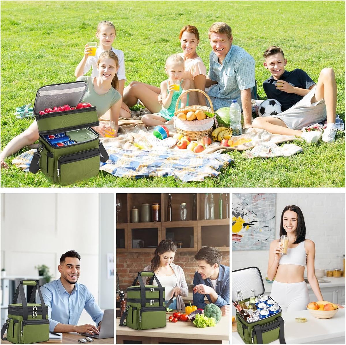 holuxer Lunch Bag & Lunch Box for Men Women - Large Double Deck Soft