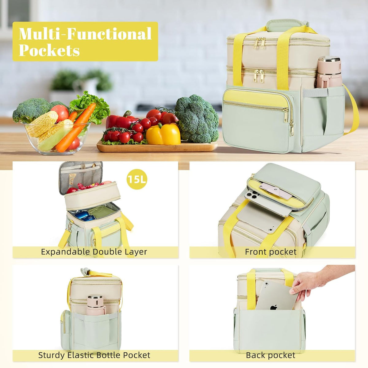 holuxer Lunch Bag & Lunch Box for Men Women - Large Double Deck Soft