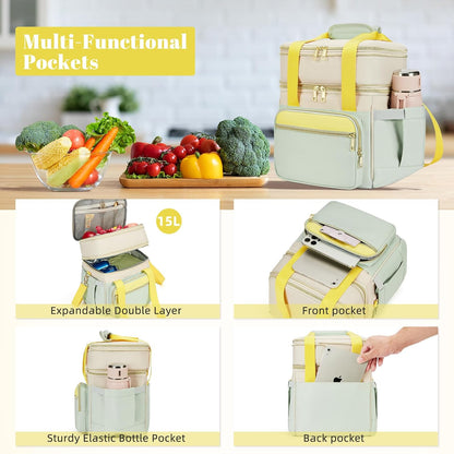 holuxer Lunch Bag & Lunch Box for Men Women - Large Double Deck Soft