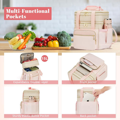 holuxer Lunch Bag & Lunch Box for Men Women - Large Double Deck Soft