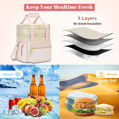 holuxer Lunch Bag & Lunch Box for Men Women - Large Double Deck Soft