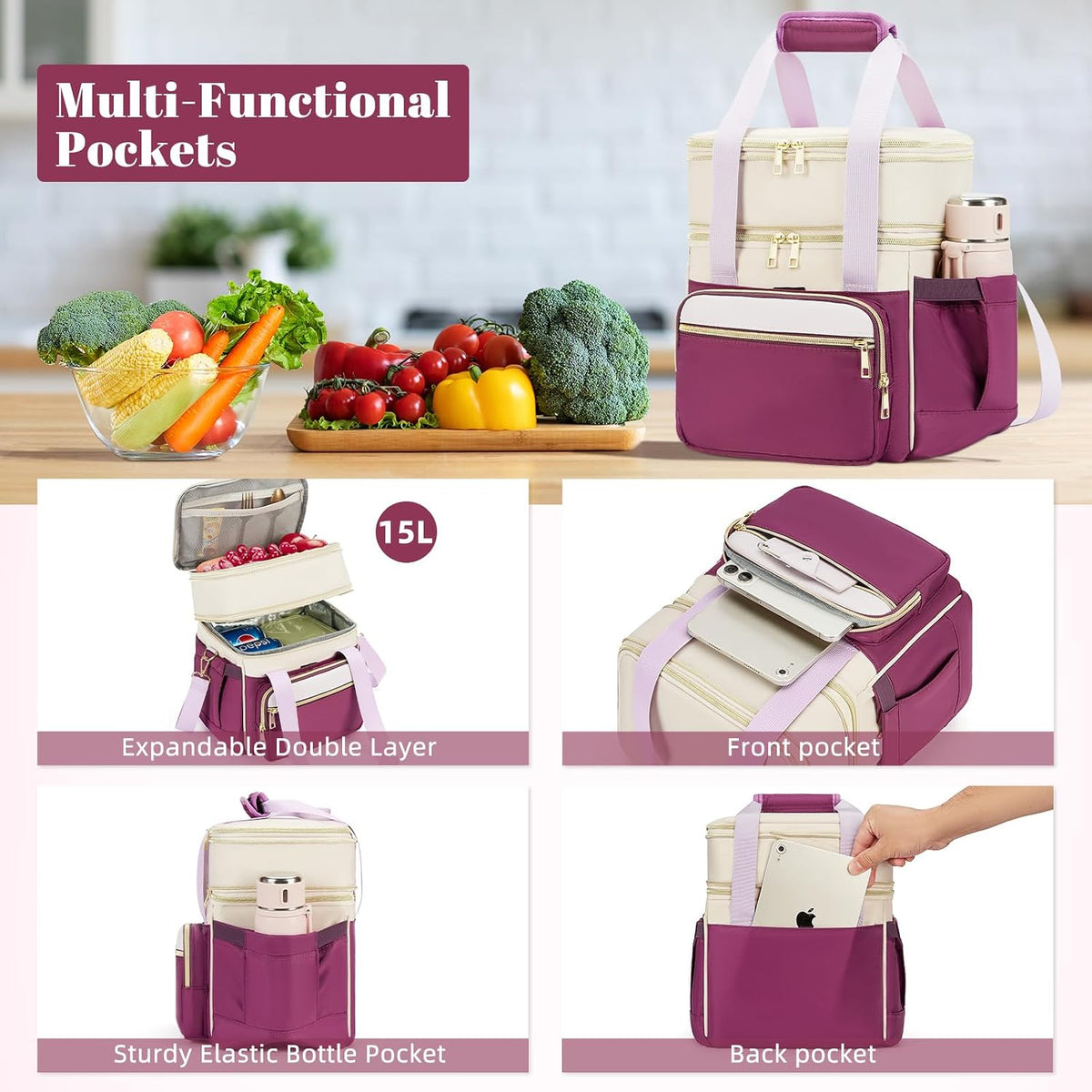 holuxer Lunch Bag & Lunch Box for Men Women - Large Double Deck Soft