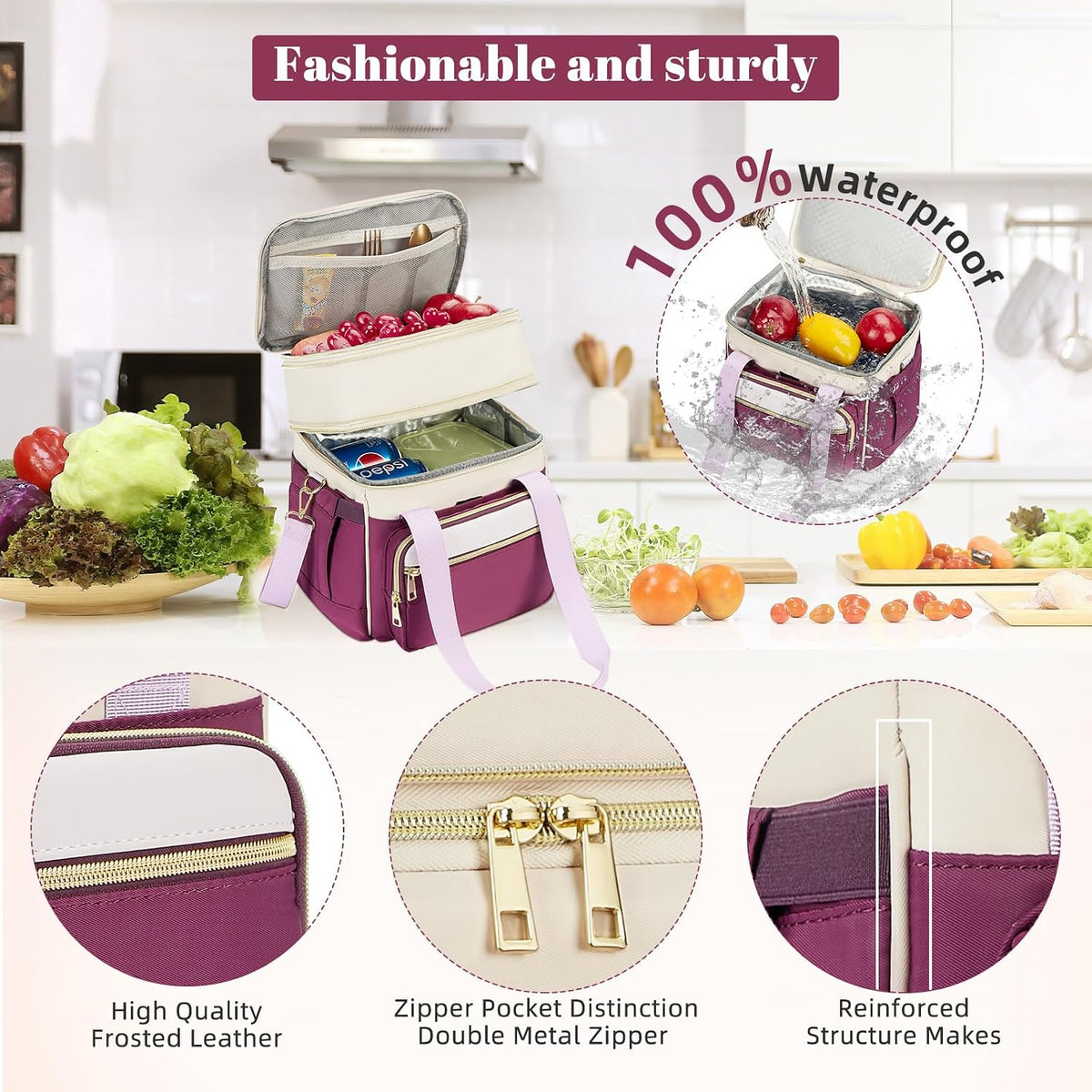 holuxer Lunch Bag & Lunch Box for Men Women - Large Double Deck Soft