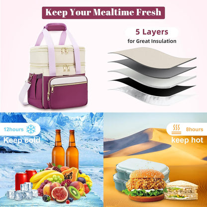 holuxer Lunch Bag & Lunch Box for Men Women - Large Double Deck Soft