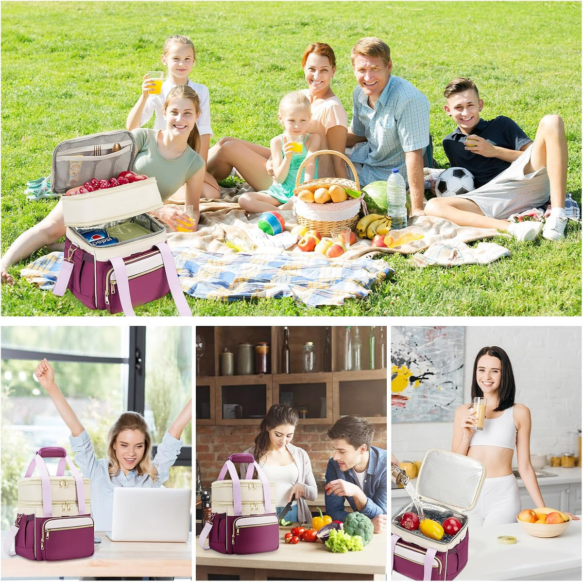 holuxer Lunch Bag & Lunch Box for Men Women - Large Double Deck Soft