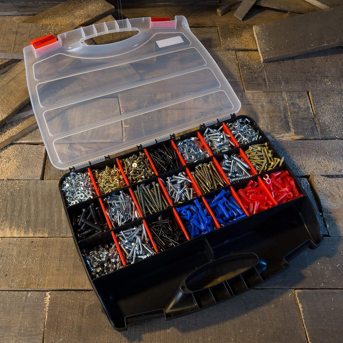 Stalwart - 75-ST6073 Portable Storage Case with Secure Locks and 55 Small Bin Compartments for Hardware, Screws, Bolts, Nuts, Nails, Beads, Jewelry and More by Black