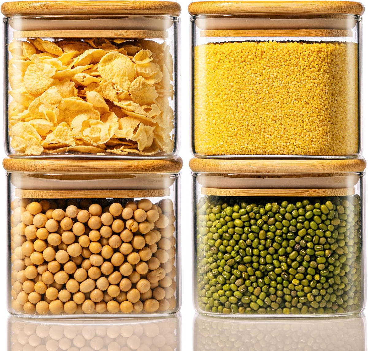 Extra Large Square Glass Flour & Sugar Storage Containers with Airtight Lids, 168 floz - Glass Jars with Bamboo Lids for Pantry, Air tight Food Storage Containers for Cereal, Pasta, Rice